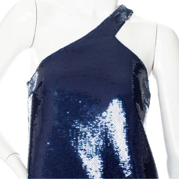 Saint Laurent 2019 RTW One Shoulder Dress size FR 36 Blue Sequin Mini - Picture 5 of 14